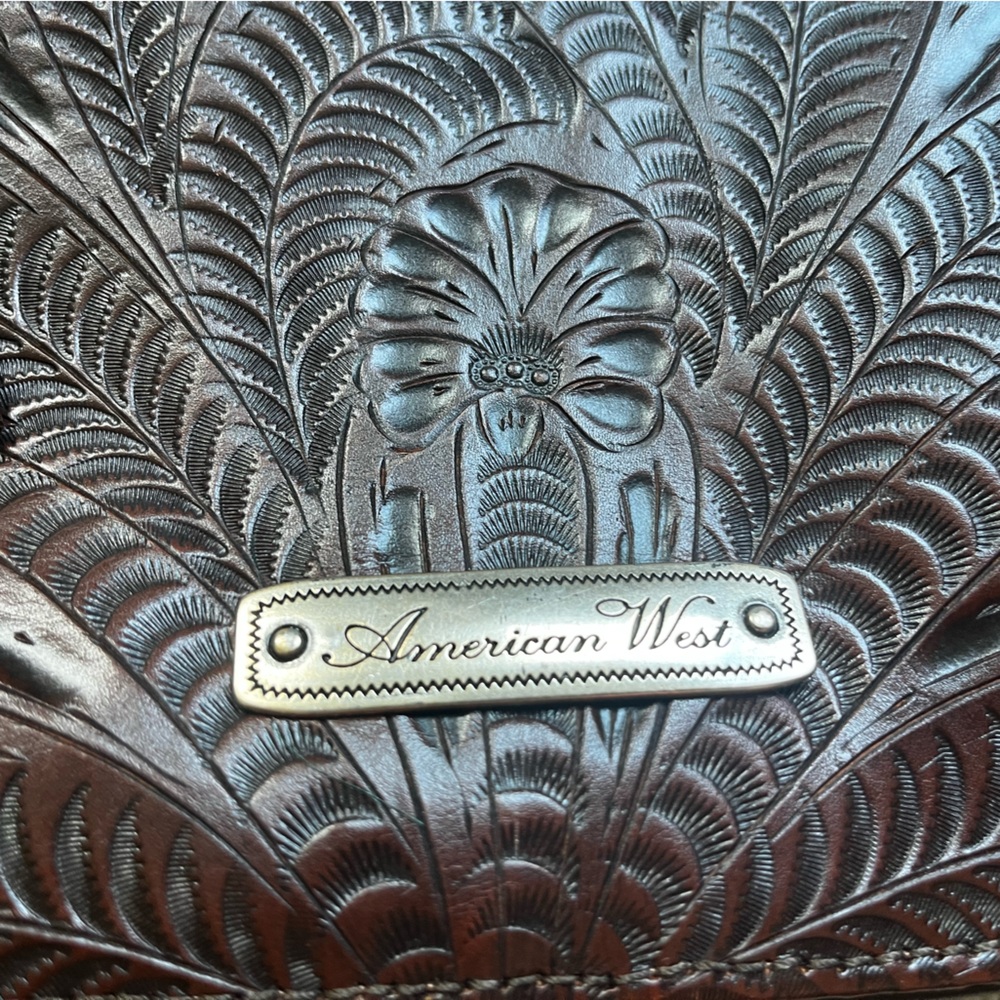 American West Hand-Tooled Floral Leather Tote in Dark Brown and Tan - Picture 4 of 4